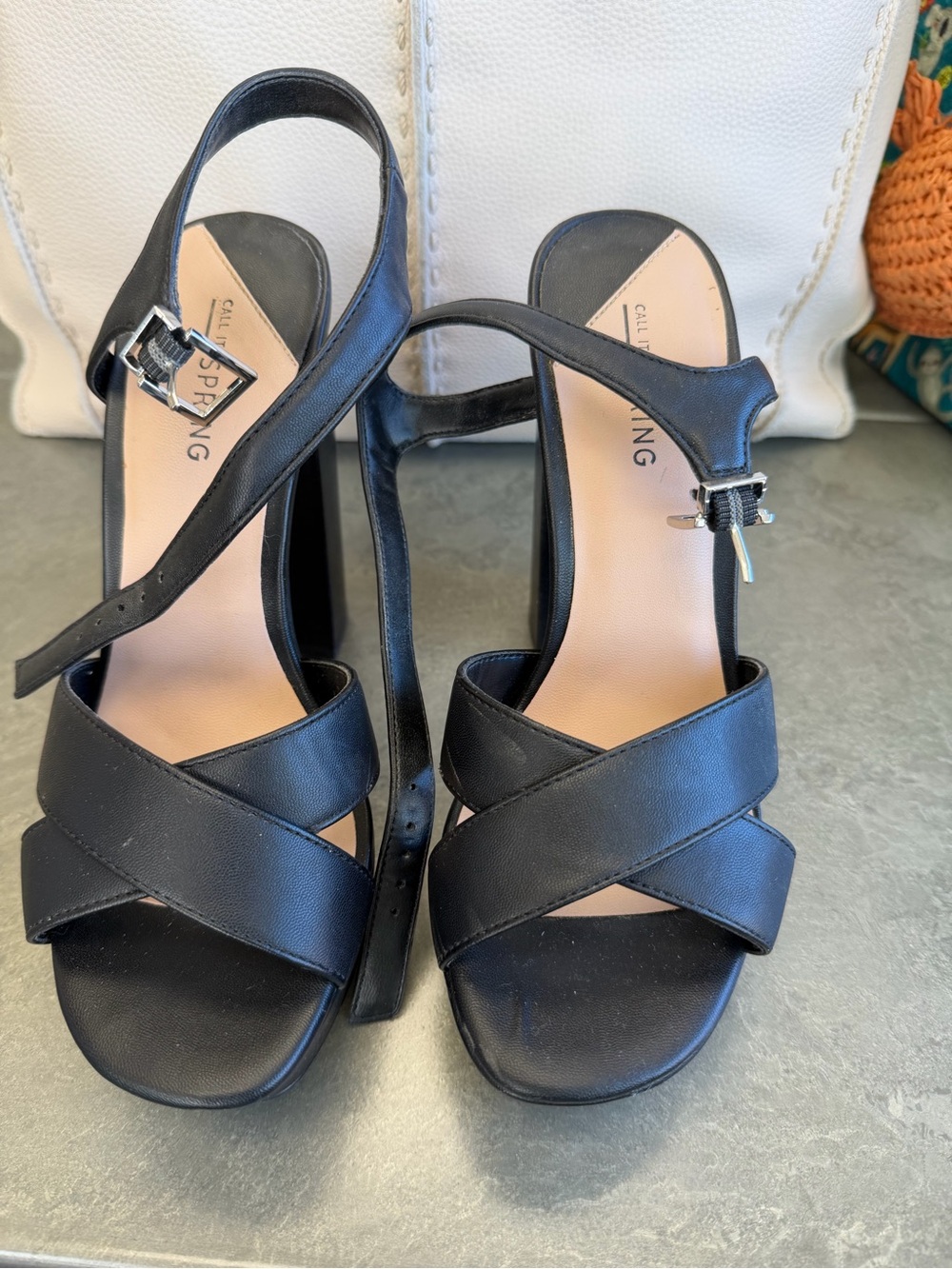 Call It Spring Black Crisscross Slingback Heels